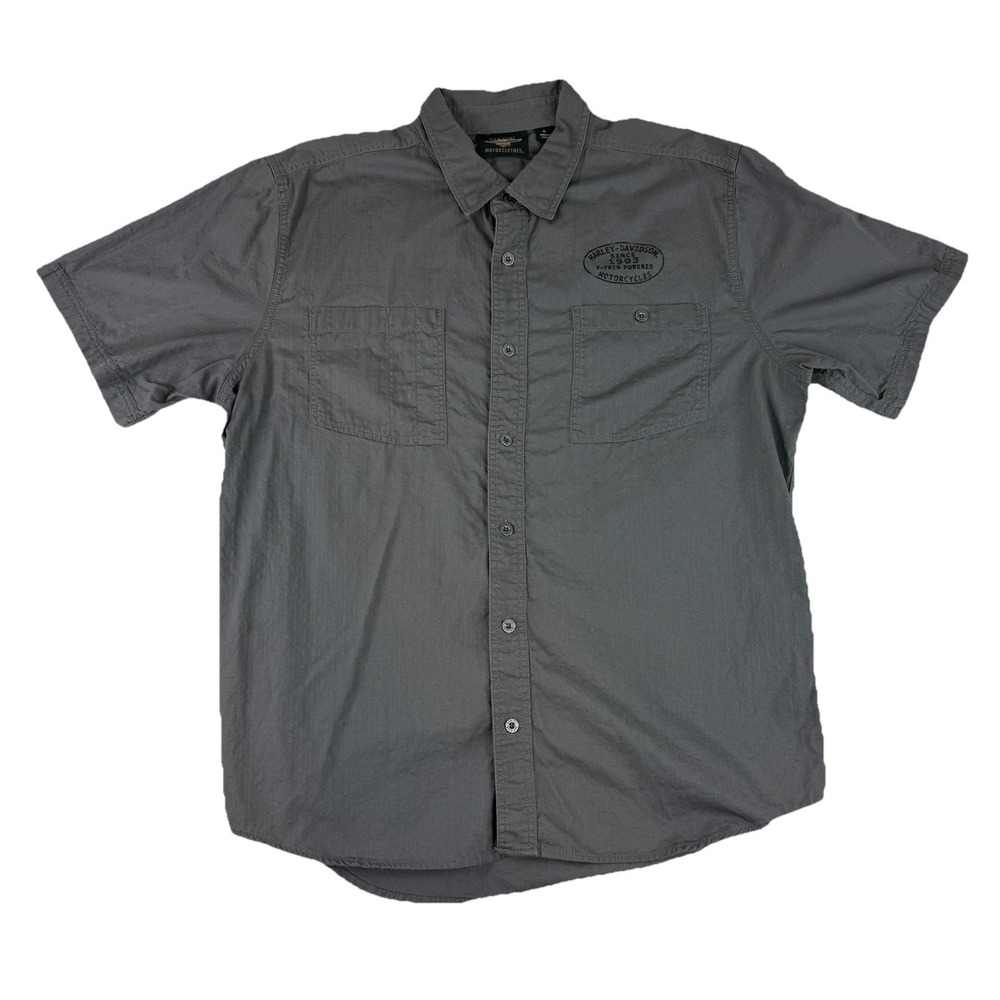 Harley Davidson‎ Short Sleeve Men's XL Button Down Shirt Winged Logo Gray
